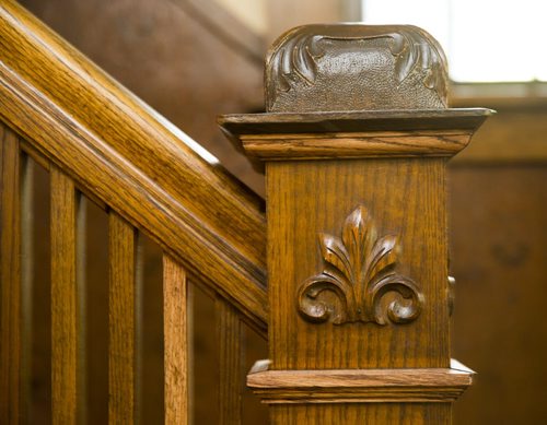 The staircase is a beautiful wooden affair in this Riverview home in Winnipeg on Tuesday, July 28, 2015.  Mikaela MacKenzie / Winnipeg Free Press