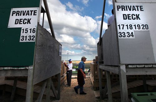 Private bleachers accomodate crowdsin top of a man made hill at Red River Speedway's Monday night races. See  story. July 27, 2015 - (Phil Hossack / Winnipeg Free Press)