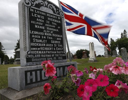 The grave in the Riverside Cemetery in Neepawa, Mb. of Lewis Hickman, he one of three brothers that died on the Titanic in 1912.  This is the only headstone in Manitoba for a Titanic victim,  Bill Redekop story. Wayne Glowacki / Winnipeg Free Press July 28 2015