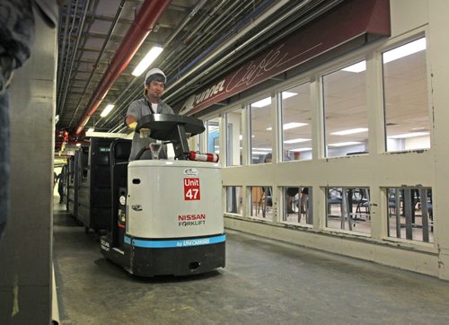 Neighbourhood joints -  Drivable mobile cart like trains  pass by  The Tunnel Cafe, a  unique underground food haven  located in the tunnel system at HSC.   (The only way to get to it is through the underground tunnel system somewhere under the HSC campus).   Kevin Rallason story.  July 29,, 2015 Ruth Bonneville / Winnipeg Free Press