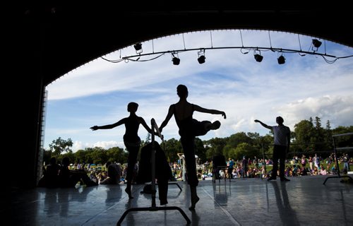 Ballerinas warm up on stage at Ballet In The Park at Assiniboine Park in Winnipeg on Wednesday, July 29, 2015.  Mikaela MacKenzie / Winnipeg Free Press