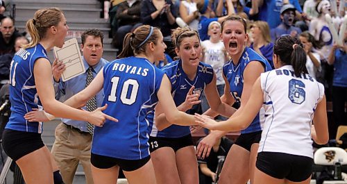 BORIS MINKEVICH / WINNIPEG FREE PRESS 071203 The Lord Selkirk Royals win the highschool volleyball championship at the Investors Group Centre.