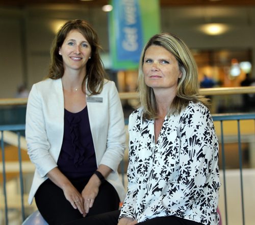Carrie Solmundson (right) , the CEO of Seven Oaks and Casie Nishi, executive director of the Wellness Institute at the Wellness Institute for a story that will run next week on the opening of a version of the Wellness Institute in an east coastJuly 30, 2015 - (Phil Hossack / Winnipeg Free Press)