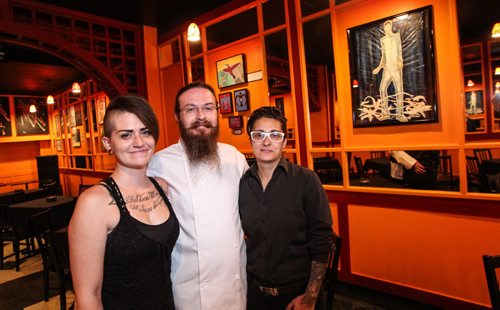 Ashley Meilleur (left) and Sandra Soares (right) co-owners of The Planit with head chef Bjorn Nelson. The Planit is a new restaurant/lounge in the former La Bamba Cafe location at 285 Portage Ave. 150730 - Thursday, July 30, 2015 -  MIKE DEAL / WINNIPEG FREE PRESS