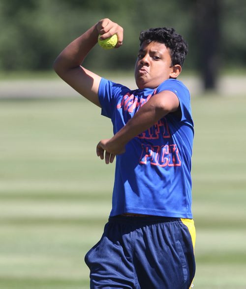 Shlok Patel, 15 years does some bowling practice at Assiniboine Park Friday He and is teammates are preparing for upcoming Under 16 Canada Cup Cricket play that will be held in Winnipeg-See Scott Billeckstory- July 31, 2015   (JOE BRYKSA / WINNIPEG FREE PRESS)