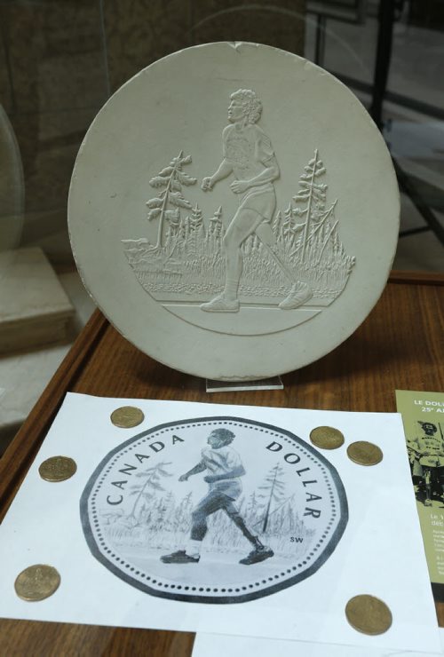 The display from the Canadian Mint of the coin they minted ten years ago and a enlargement of the letter Terry Fox wrote on Oct.15, 1979 to the Canadian Cancer Society with his proposal to run across Canada  will be in the Legislative Bld. until the annual Terry Fox Run to be held on Sept. 20. pls. see news release Wayne Glowacki / Winnipeg Free Press July 31 2015