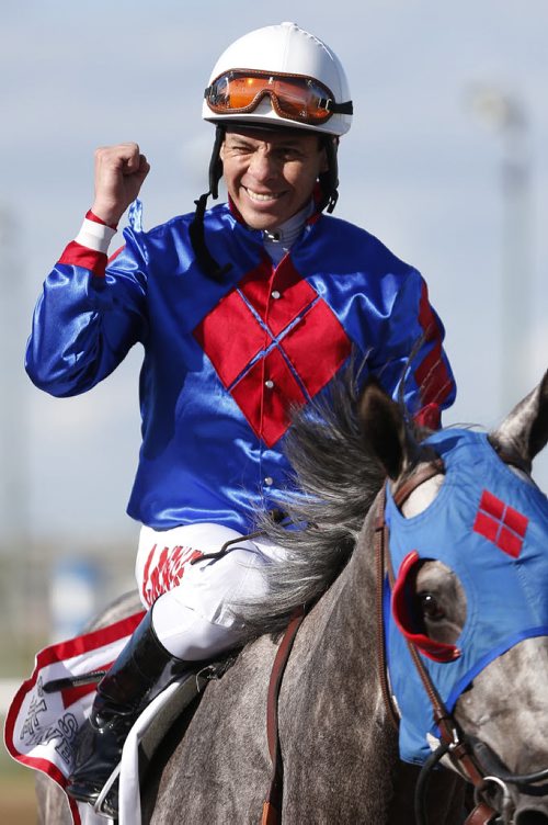 August 3, 2015 - 150803  -  Adolfo Morales riding Flashy Jewel won the 67th running of the Manitoba Derby at Assiniboia Downs Monday, August 3, 2015. John Woods / Winnipeg Free Press
