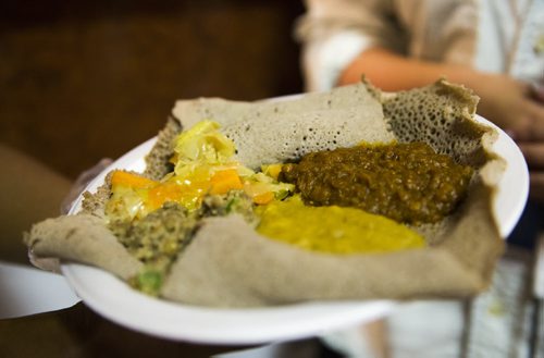 A traditional plate of food at the Ethiopian Folklorama pavilion in Winnipeg on Tuesday, Aug. 4, 2015.  Mikaela MacKenzie / Winnipeg Free Press