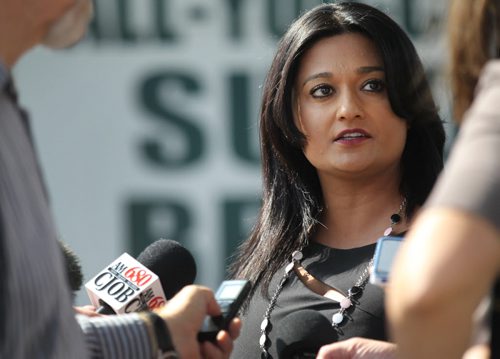 Rana Bokhari, Manitoba Liberal Leader,  holds a press conference announcing Liquor Control Direction at Osborne and Stradbrook Wednesday morning.   See Larry Kusch story.   Aug 5, 2015 Ruth Bonneville / Winnipeg Free Press