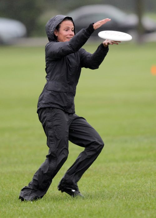 Leah Parker of the Women's Senior Ultimate team "Fusion" works out in a drizzle THursday at Assinaboine Park. See Scott B's story. August 6, 2015 - (Phil Hossack / Winnipeg Free Press)