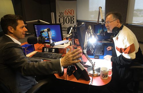 CJOB morning host Charles Adler starts his farewell show today at the Corus-owned studio in Winnipeg   Adler has been with CJOB for the last 17 years and at noon today he will sign off in Winnipeg  His first guest today was Winnipeg Mayor Brian Bowman   See story- Aug 07, 2015   (JOE BRYKSA / WINNIPEG FREE PRESS)