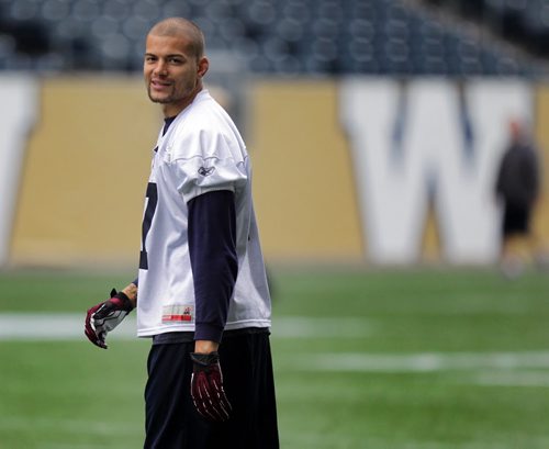 Winnipeg Blue Bomber #17  Nick Moore at the team workout Friday. See Paul Wiecek's story. August 7, 2015 - (Phil Hossack / Winnipeg Free Press)