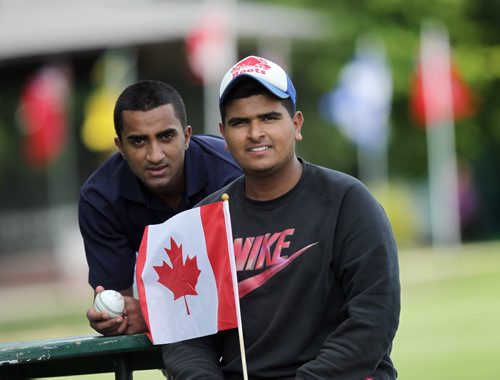 Manitoba members of Team Canada Abdul Haseeb (left) and Sarbjot Singh pose Friday afternoon in the final day of the Cricket Canada U-16 Championships.  See Tim Campbell's story. August 7, 2015 - (Phil Hossack / Winnipeg Free Press)