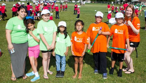 JOHN JOHNSTON / WINNIPEG FREE PRESS  Social Page for August 8th, 2015  Canadian Tire 2nd Annual Jumpstart Games  Sinclair Community Centre  (L-R) Desirae Thomas, Chanell, Georgia, Danielle, Kelsey, Delmar, Annabella, Kara Loney