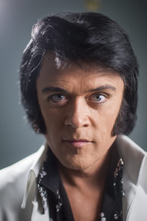 Elvis impersonator Corny Rempel transforms from his regular self to his stage persona through makeup, a wig, and classic outfits at a show at the Elvis Festival in Gimli on Sunday, Aug. 9, 2015. Mikaela MacKenzie / Winnipeg Free Press