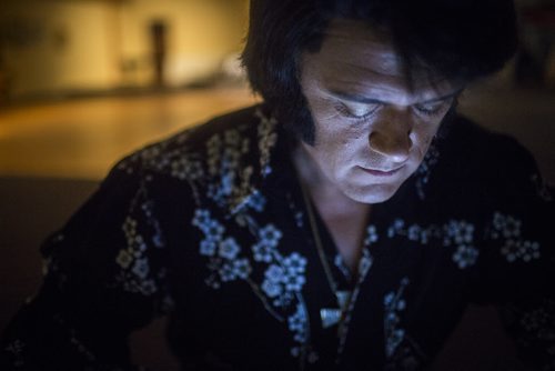 Elvis impersonator Corny Rempel puts his set list together before his show at the Elvis Festival in Gimli on Sunday, Aug. 9, 2015.   Mikaela MacKenzie / Winnipeg Free Press