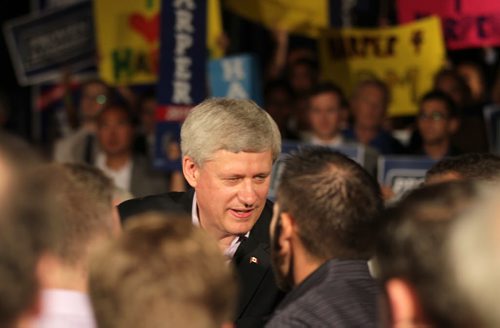 Prime Minister STEPHEN HARPER at a party rally held in Winnipeg Thursday afternoon. About 200 party faithful packed a small room at a local hotel. There were no public attndees. See story. August 13,2015 - (Phil Hossack / Winnipeg Free Press)