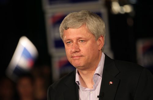 Prime Minister STEPHEN HARPER at a party rally held in Winnipeg Thursday afternoon. About 200 party faithful packed a small room at a local hotel. There were no public attndees. See story. August 13,2015 - (Phil Hossack / Winnipeg Free Press)