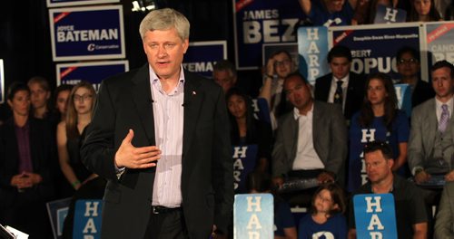 Prime Minister STEPHEN HARPER at a party rally held in Winnipeg Thursday afternoon. About 200 party faithful packed a small room at a local hotel. There were no public attndees. See story. August 13,2015 - (Phil Hossack / Winnipeg Free Press)