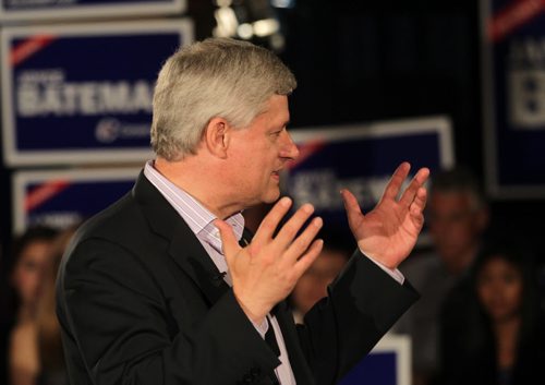 Prime Minister STEPHEN HARPER at a party rally held in Winnipeg Thursday afternoon. About 200 party faithful packed a small room at a local hotel. There were no public attndees. See story. August 13,2015 - (Phil Hossack / Winnipeg Free Press)
