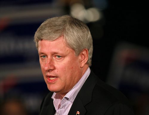 Prime Minister STEPHEN HARPER at a party rally held in Winnipeg Thursday afternoon. About 200 party faithful packed a small room at a local hotel. There were no public attndees. See story. August 13,2015 - (Phil Hossack / Winnipeg Free Press)