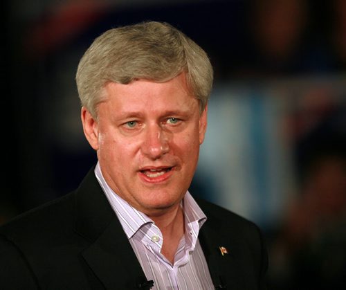 Prime Minister STEPHEN HARPER at a party rally held in Winnipeg Thursday afternoon. About 200 party faithful packed a small room at a local hotel. There were no public attndees. See story. August 13,2015 - (Phil Hossack / Winnipeg Free Press)