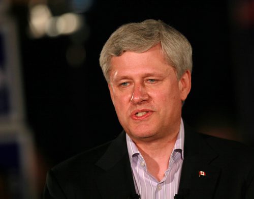 Prime Minister STEPHEN HARPER at a party rally held in Winnipeg Thursday afternoon. About 200 party faithful packed a small room at a local hotel. There were no public attndees. See story. August 13,2015 - (Phil Hossack / Winnipeg Free Press)