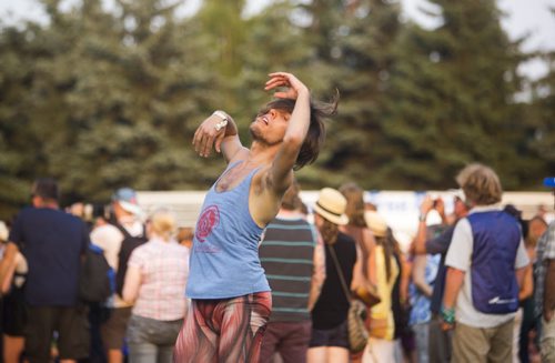 Jordan Bellan dances as Tanya Tagaq sings at the Interstellar Rodeo at the Forks in Winnipeg on Friday, Aug. 14, 2015.   Mikaela MacKenzie / Winnipeg Free Press