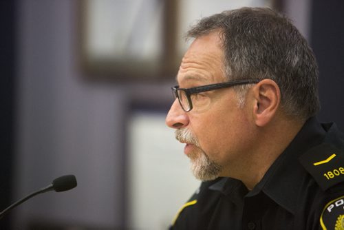 Constable Robert Carver speaks about possible fentanyl-related incidents at the Winnipeg Police Service in Winnipeg on Monday, Aug. 17, 2015.   Mikaela MacKenzie / Winnipeg Free Press