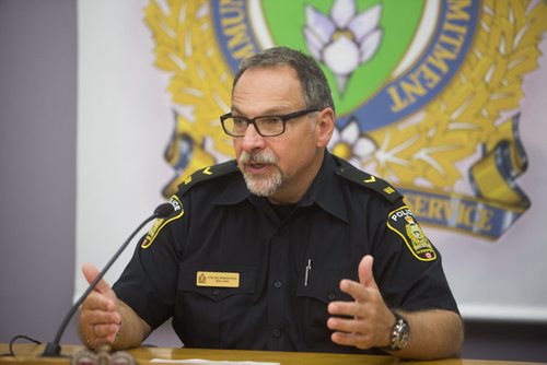 Constable Robert Carver speaks about possible fentanyl-related incidents at the Winnipeg Police Service in Winnipeg on Monday, Aug. 17, 2015.   Mikaela MacKenzie / Winnipeg Free Press