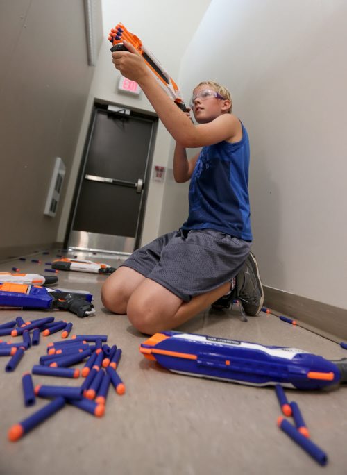 Josh Harder, 12, playing Dartpocalypse. For Dave Sanderson, Saturday, July 25, 2015. (TREVOR HAGAN/WINNIPEG FREE PRESS)