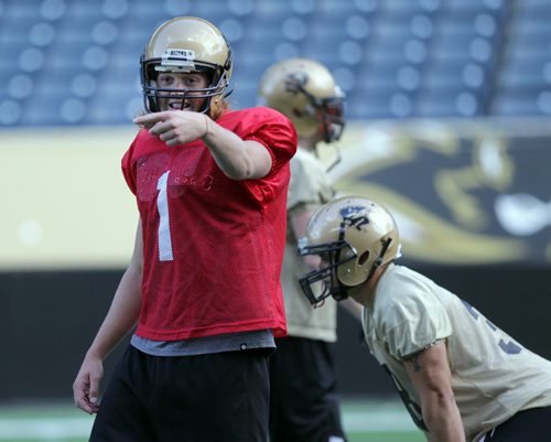 U of M QB #1Theo Deezar on the IGF Monday. See story.  August 17, 2015 - (Phil Hossack / Winnipeg Free Press)