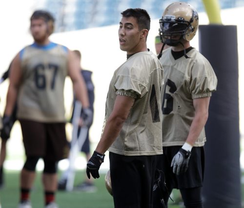 U of M slot back #18  Alex Vitt (center)  on the IGF Monday. See story.  August 17, 2015 - (Phil Hossack / Winnipeg Free Press)