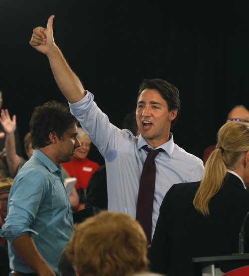 Liberal Leader Justin Trudeau after his announcement about the Liberal plan for growing the middle class. The event was held Wednesday morning in the Holiday Inn South.  Dan Lett story. Wayne Glowacki/Winnipeg Free Press August 19 2015