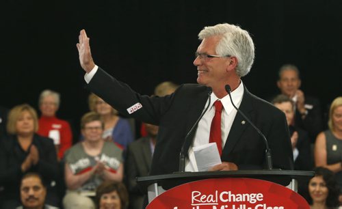 Manitoba Liberal candidate Jim Carr, Winnipeg South Centre about to introduce Leader Justin Trudeau at the Liberal announcement event held Wednesday morning in the  Holiday Inn South.  Dan Lett story. Wayne Glowacki/Winnipeg Free Press August 19 2015