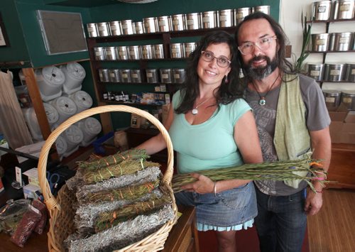 Chad Cornell and Nancy Hall own Hollow Reed Café 875 Corydon Ave. They hold Sage, Cedar, and Sweet Grass in the Apothecary -See Alexander Paul story- Aug 19, 2015   (JOE BRYKSA / WINNIPEG FREE PRESS)