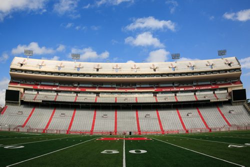 Memorial Stadium on University of Nebraska campus holds 87,000 fans and has held 340 consecutive sellouts since 1962. It was built in 1923 and has been expanded as recently as 2013.  Former Blue Bombers head coach, and two-time Grey Cup winner, Mike Riley now coaching the University of Nebraska Cornhuskers in Lincoln, Nebraska.  August 18, 2015 - Melissa Tait / Winnipeg Free Press