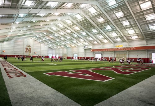 The Huskers' indoor practice facility. One of three practice fields available.  Former Blue Bombers head coach, and two-time Grey Cup winner, Mike Riley now coaching the University of Nebraska Cornhuskers in Lincoln, Nebraska.  August 18, 2015 - Melissa Tait / Winnipeg Free Press