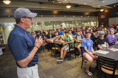 DAVID LIPNOWSKI / WINNIPEG FREE PRESS 150820 August 20, 2015  The 2000 College Summit Win teams play at MTS Iceplex Thursday August 20, 2015. Mark Chipman spoke to the youth about planning for their future at the College Hockey Inc. Summit.