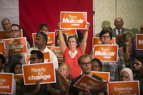 NDP supporter gather as Thomas Mulcair holds a rally at the RBC Convention Centre in Winnipeg on Thursday, Aug. 20, 2015.   Mikaela MacKenzie / Winnipeg Free Press