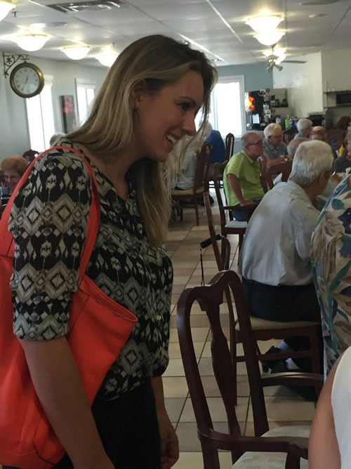 Ruth Ellen Brosseau campaigns for re-election at a seniors' residence in Berthierville, Que. August 15, 2015. MIA RABSON / WINNIPEG FREE PRESS