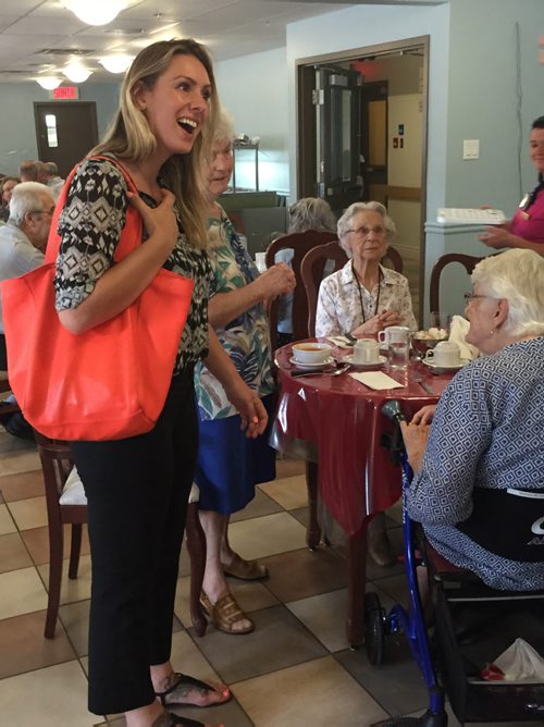 Ruth Ellen Brosseau campaigns for re-election at a seniors' residence in Berthierville, Que. August 15, 2015. MIA RABSON / WINNIPEG FREE PRESS