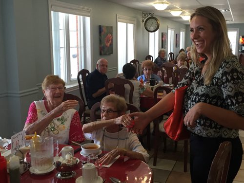 Ruth Ellen Brosseau campaigns for re-election at a seniors' residence in Berthierville, Que. August 15, 2015. MIA RABSON / WINNIPEG FREE PRESS