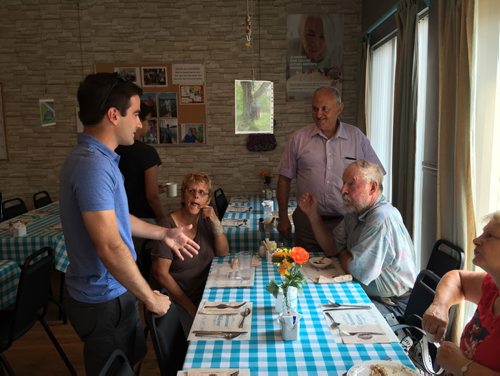 Matthew Dube, seen here with constituents in Chambly, Que., was one of the McGill Five, elected as an NDP MP in 2011 without campaigning at all. August 15, 2015. MIA RABSON / WINNIPEG FREE PRESS