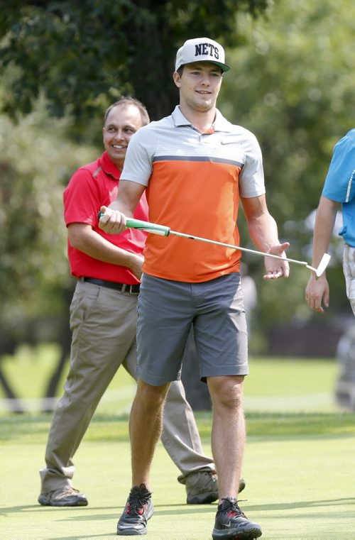 Winnipeg Jets Alexander Burmistrov taking part in the 3rd annual Stars FORE Special O Golf Tournament at Glendale Golf & Country Club Wednesday in support of Special Olympics Manitoba. Tim Campbell  story Wayne Glowacki / Winnipeg Free Press August 26   2015