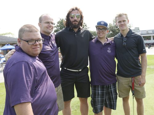 At the 3rd annual Stars FORE Special O Golf Tournament at Glendale Golf & Country Club Wednesday in support of Special Olympics Manitoba in the centre is Winnipeg Jet Chris Thorburn and at far right is Jets 2014 first-round pick Nikolaj Ehlers with Special Olympians from left  Austin Horrox, Philip Bialk and Brett Miller.   Tim Campbell  story Wayne Glowacki / Winnipeg Free Press August 26   2015