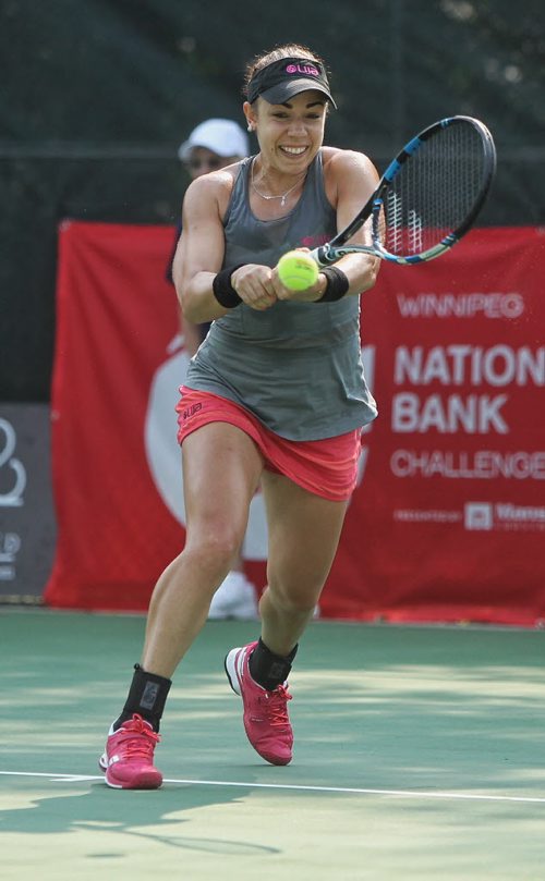 Canadian Sharon Fichman during the Finals of the 2015 Winnipeg National Bank Challenger against American Kristie Ahn Sunday at the Winnipeg Lawn Tennis Club.  150830 August 30, 2015 MIKE DEAL / WINNIPEG FREE PRESS