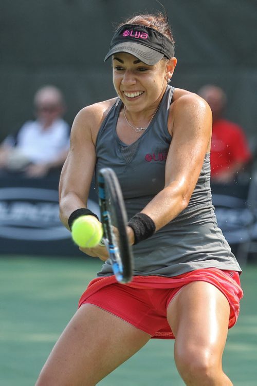 Canadian Sharon Fichman during the Finals of the 2015 Winnipeg National Bank Challenger against American Kristie Ahn Sunday at the Winnipeg Lawn Tennis Club.  150830 August 30, 2015 MIKE DEAL / WINNIPEG FREE PRESS