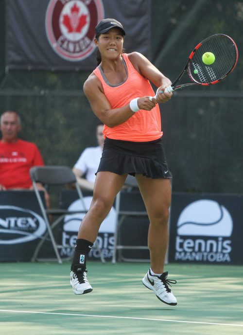 American Kristie Ahn during the Finals of the 2015 Winnipeg National Bank Challenger against Canadian Sharon Fichman Sunday at the Winnipeg Lawn Tennis Club.  150830 August 30, 2015 MIKE DEAL / WINNIPEG FREE PRESS