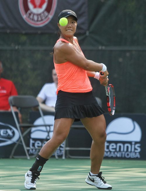 American Kristie Ahn during the Finals of the 2015 Winnipeg National Bank Challenger against Canadian Sharon Fichman Sunday at the Winnipeg Lawn Tennis Club.  150830 August 30, 2015 MIKE DEAL / WINNIPEG FREE PRESS